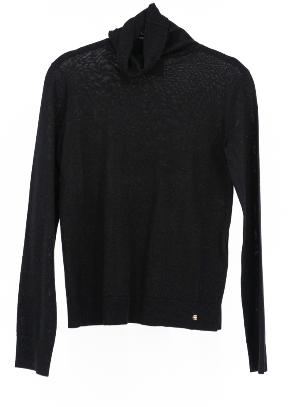 Anine Bing Ethan Wool Cashmere Lightweight Knit Stretch Turtleneck Sweater Black